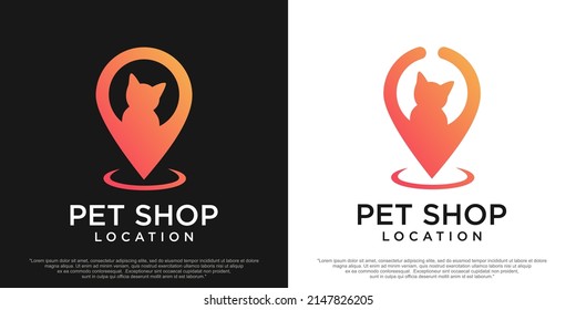 vector cat and map pointer logo combination. Unique vet and pin logotype design template.