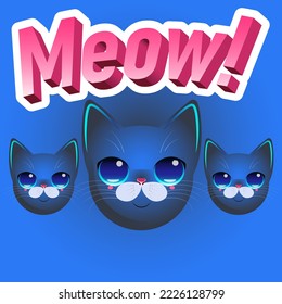Vector cat muzzle. Meow inscription. Poster with cats.