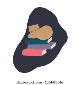 Vector cat on the books illustration