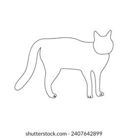 Vector cat in one continuous line art drawing sketch isolated on white background. Vector illustration and minimal