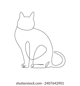 Vector cat in one continuous line art drawing sketch isolated on white background. Vector illustration and minimal