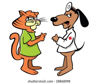 vector cat patient and dog doctor