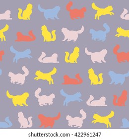 Vector cat pattern. Animals silhouettes seamless background. Design for clothes, gifts and so on. Vector illustration.