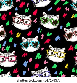 Vector Cat Pattern, Cat Illustration Seamless, Graphic Design Pattern 