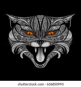Vector cat patterns with fiery eyes