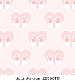 Vector cat paw heart seamless background repeating pattern