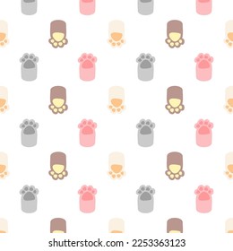 Vector cat paw seamless pattern cartoon kitten
