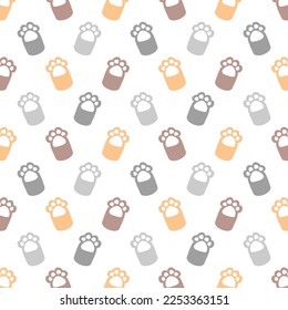 Vector cat paw seamless pattern cartoon kitten