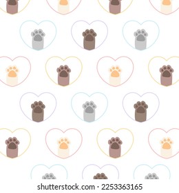 Vector cat paw seamless pattern cartoon kitten