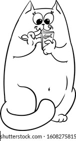 vector. cat in the phone with a black outline