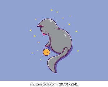Vector cat playing ball cartoon icon illustration