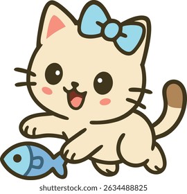 Vector cat playing with fish toy, perfect for pet illustrations