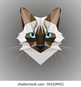 Vector cat in a polygon style. Siamese cat head