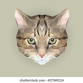 Vector cat in polygon style. Triangle vector illustration of animal for use as a print on t-shirt and poster. Geometric low poly design illustration. Cat icon. Kitten isolated element.