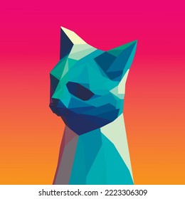 Vector cat from polygons on a gradient background