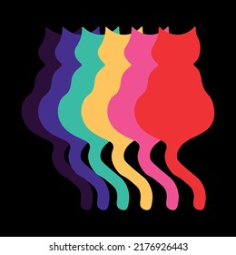Vector cat pop art style illustration on a black background. Cat colorful