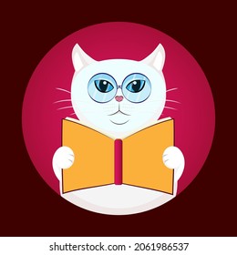 Vector cat reads a book. Cat with glasses with a book. For printing on fabric paper wallpaper.