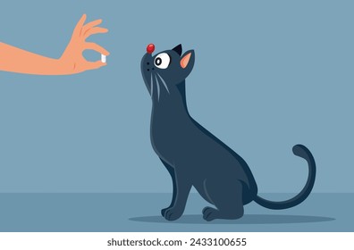 
Vector Cat Receiving Pill Medical Treatment from her Veterinary Doctor. Domestic pet receiving medication for its disease
