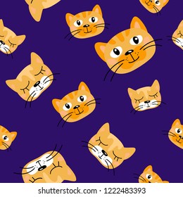 vector cat red white heads childish seamless pattern on dark violet for your design textile paper wallpaper child things