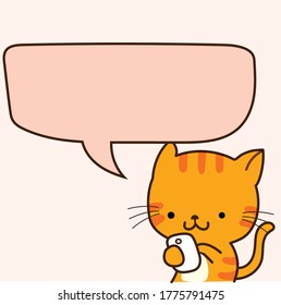 Vector the cat says in a speech box that can be filled with text on orange background.