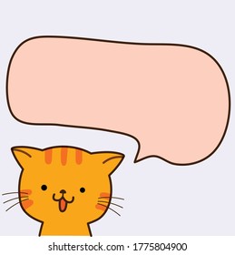 Vector the cat says in a speech box that can be filled with text on purple background.