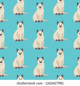 Vector cat seamless pattern. Cute white kitten in cartoon style