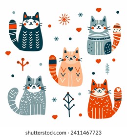 Vector cat set, valentine's day