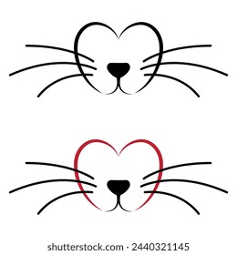 vector cat silhouette heart set for drawing pages