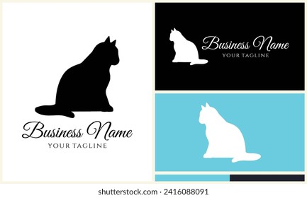 vector cat silhouette logo template