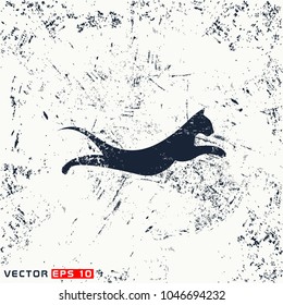 Vector cat silhouette view side on grunge background