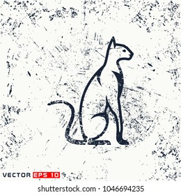 Vector cat silhouette view side on grunge background