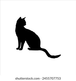 Vector cat sitting silhouette isolated on white background. Black cat silhouette icon illustration.