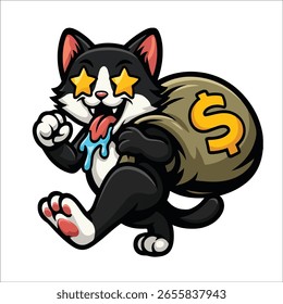 gato vetor roubando muito dinheiro, você pode usar este mascote para marca ou produto 