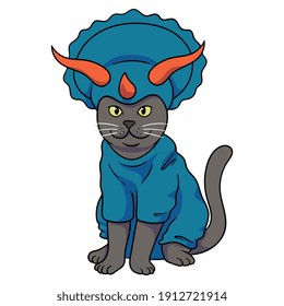 Vector Cat in Triceratops Dinosaur Costume