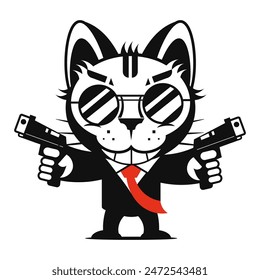 vector cat wearing glasses and black hoodie on white background.