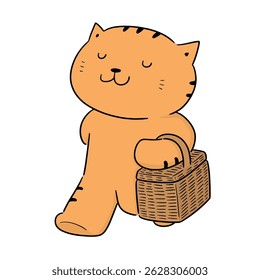 vector of cat and wicker basket