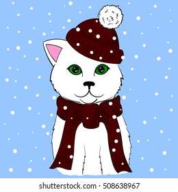 Vector cat winter-dressed