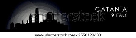 Vector Catania, Spain cityscape banner. Black and white placard profile picture for header, footer