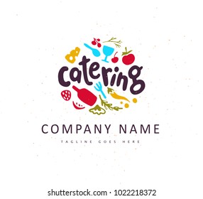 Vector catering and restaurant company logo set isolated on white background. Hand drawn food elements, dish icons. Perfect for restaurant, cafe, catering bars insignia banners, symbols.