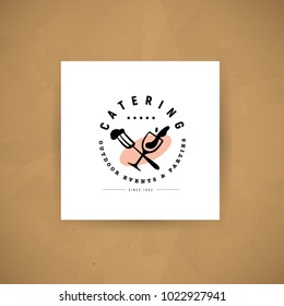 Vector catering and restaurant company logo set isolated on white background. Hand drawn food elements, dish icons. Perfect for restaurant, cafe, catering bars insignia banners, symbols.