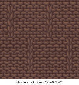 Vector Caterpillar Brown Stitch Pattern. Hand-drawn cotton cloth boundless background. High detailed woolen hand-knitted fabric material.