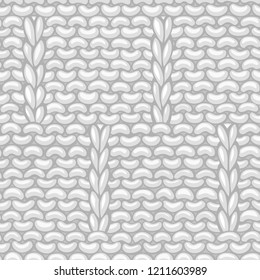 Vector Caterpillar Stitch Pattern. Hand-drawn cotton cloth boundless background. High detailed woolen hand-knitted fabric material.