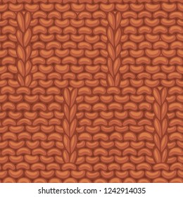 Vector Caterpillar Stitch Pattern. Hand-drawn orange jersey cloth boundless background. High detailed woollen hand-knitted fabric material.