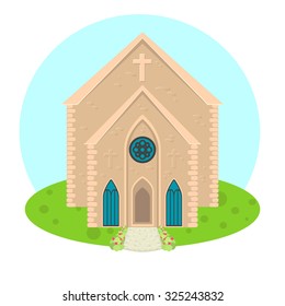 Vector catholic church or cathedral building flat icon.