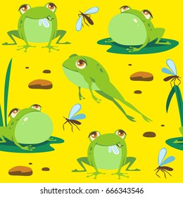 vector catoon frog yellow seamless pattern