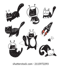 Astronauta de gatos vectores al estilo de las caricaturas.