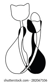 Vector cat's couple silhouette