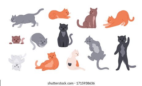 Vector cats. Cute cat set isolated. Funny cartoon animal characters. Different poses and emotions. Flat eps10 illustration.