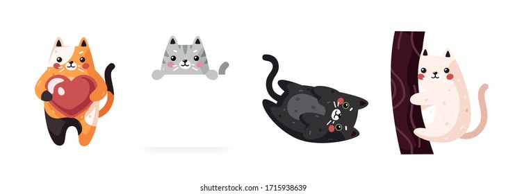 Vector cats. Cute cat set isolated. Funny cartoon animal characters. Different poses and emotions. Flat eps10 illustration.