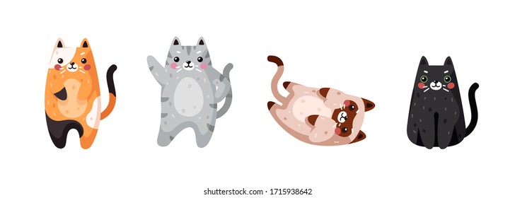 Vector cats. Cute cat set isolated. Funny cartoon animal characters. Different poses and emotions. Flat eps10 illustration.